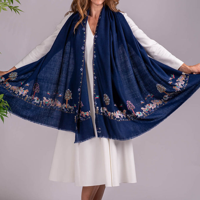 Hand Embroidered Pashmina Cashmere Shawl - Animal Kingdom