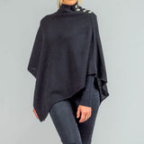 Black High Neck Buttoned Cashmere Poncho