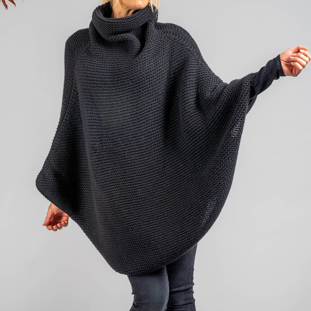 Superluxe Classic Black Italian Cashmere Poncho