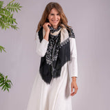 Hand Embroidered Pashmina Cashmere Shawl - Black and Cream