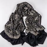 Black and Cream Embroidered Cashmere and Silk Wrap