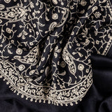 Black and Cream Embroidered Cashmere and Silk Wrap