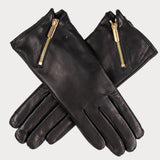 Ladies Black Rabbit Fur Lined Gloves with Zip