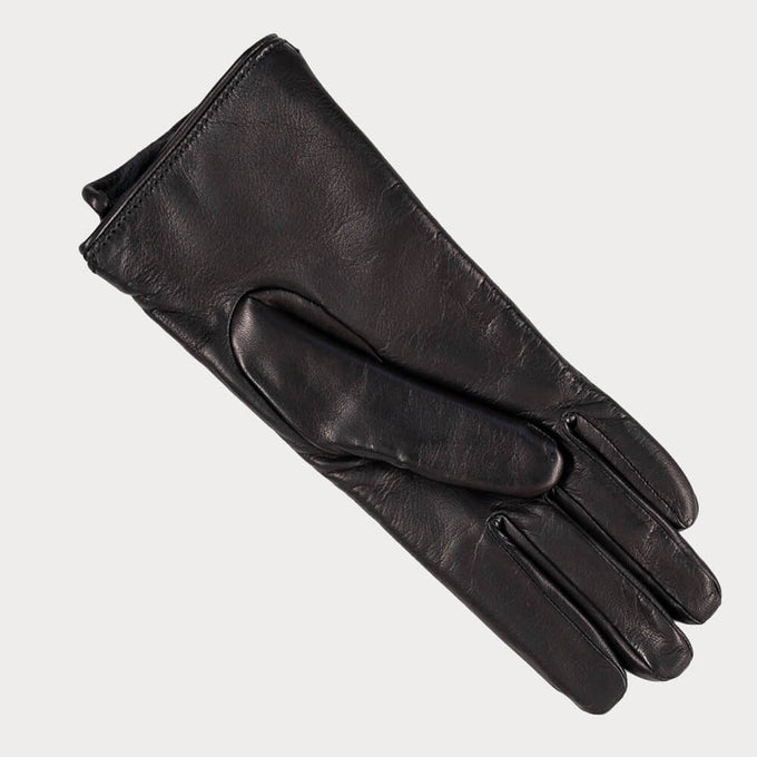 Ladies Black Rabbit Fur Lined Gloves with Zip