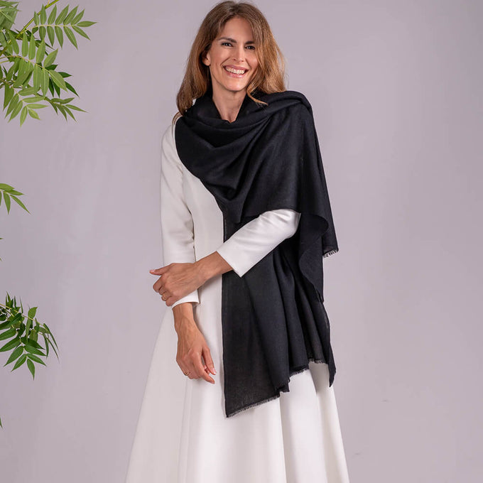 Sable Black Gossamer Cashmere Shawl