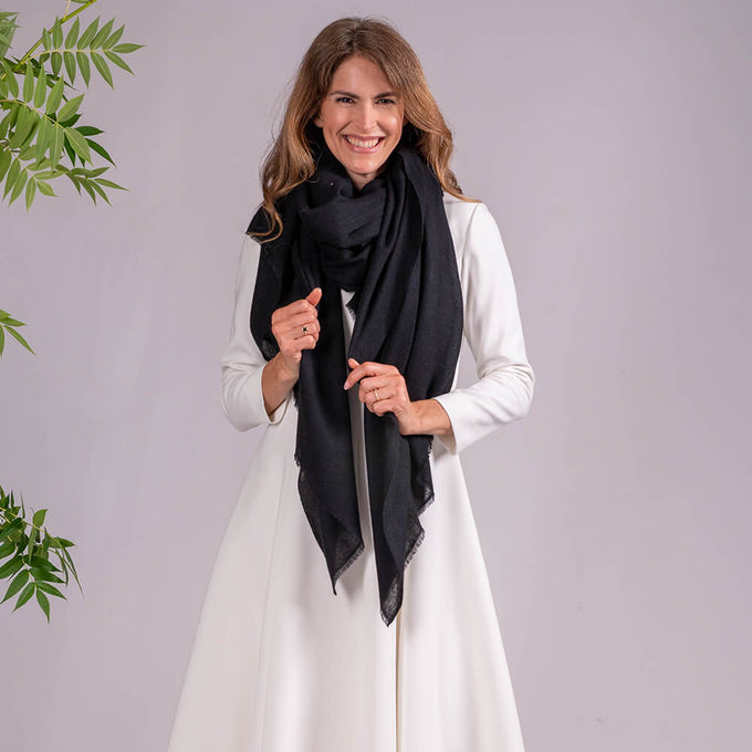 Sable Black Gossamer Cashmere Shawl