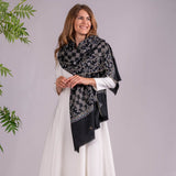 Hand Embroidered Pashmina Cashmere Shawl - Black Ikat