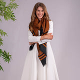 Burnt Orange and Black Pashmina Cashmere Shawl