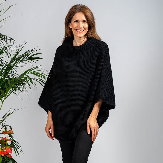 Superluxe Classic Black Italian Cashmere Poncho