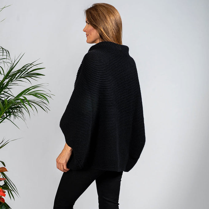 Superluxe Classic Black Italian Cashmere Poncho