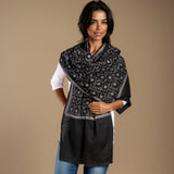 Black and White Embroidered Cashmere and Silk Wrap