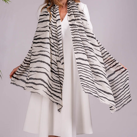 Black and White Zebra Print Cashmere and Silk Wrap