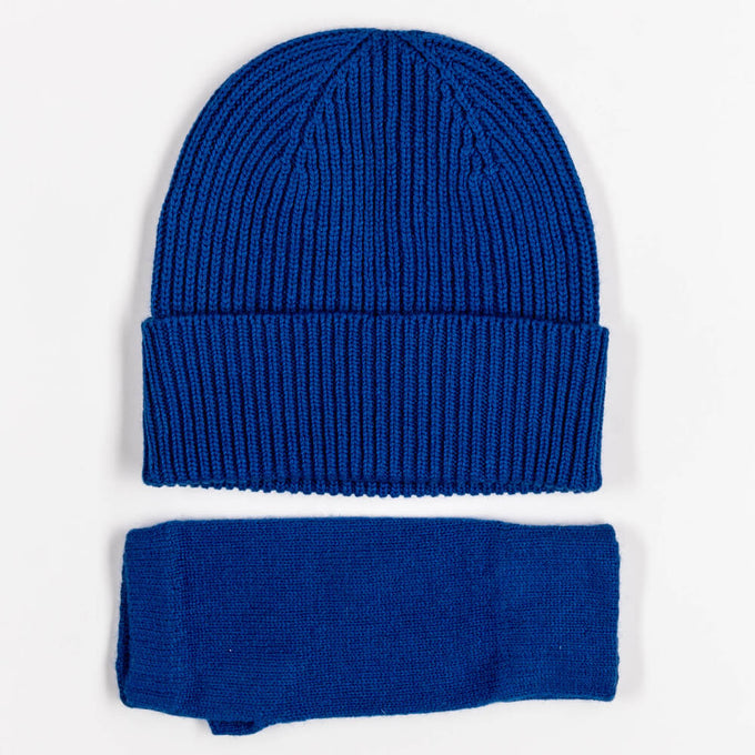 Sapphire Blue Cashmere Beanie and Mittens Set