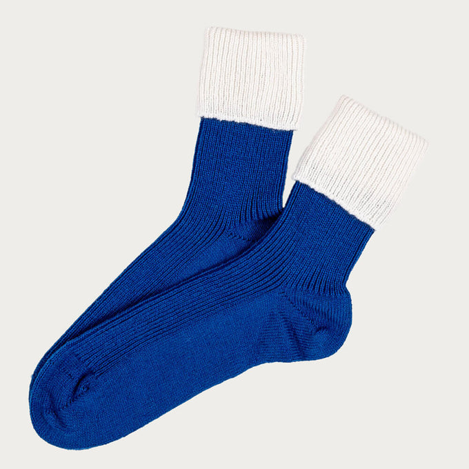 Ladies Sapphire and Ivory Cashmere Socks