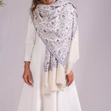 Hand Embroidered Pashmina Cashmere Shawl - Blue Floral