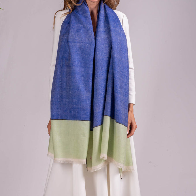 Tea Green and Blue Pashmina Cashmere Shawl