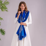 Hand Embroidered Pashmina Cashmere Shawl - Blue Heaven