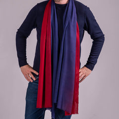 Classic Navy to Burgundy Fine Wool and Silk Scarf