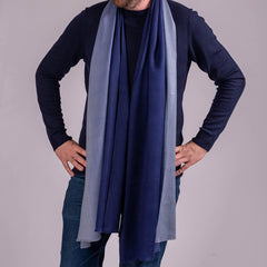 Classic Navy to Grey Fine Wool and Silk Scarf