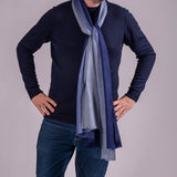 Classic Navy to Grey Fine Wool and Silk Scarf
