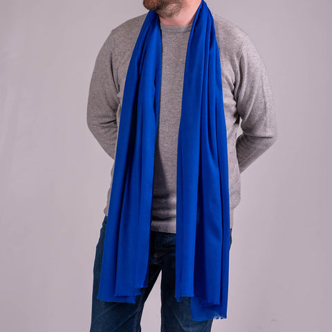 Classic Royal Blue Silk and Wool Scarf