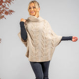 Superluxe Champagne Cream Cable Knit Italian Cashmere Poncho