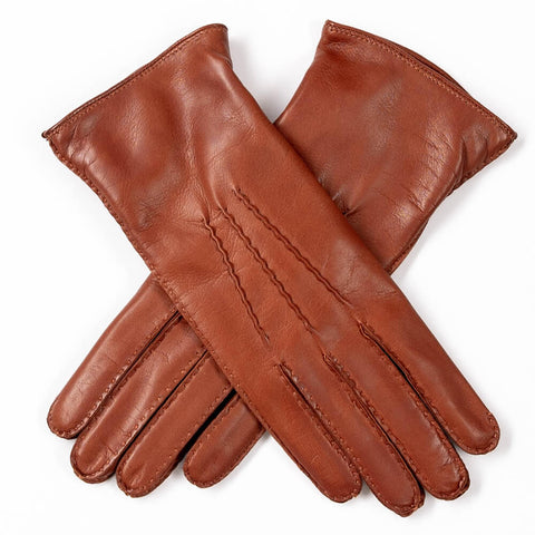 Ladies Tan Hand Stitched Cashmere Lined Leather Gloves