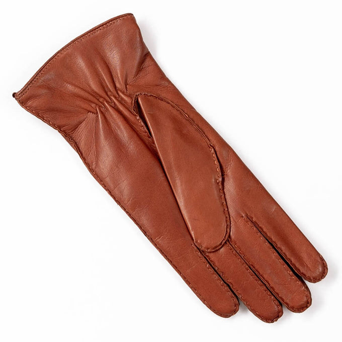 Ladies Tan Hand Stitched Cashmere Lined Leather Gloves