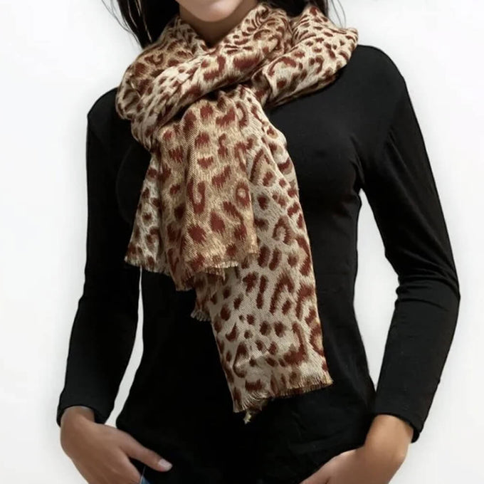 Burgundy Leopard Print Cashmere and Silk Wrap