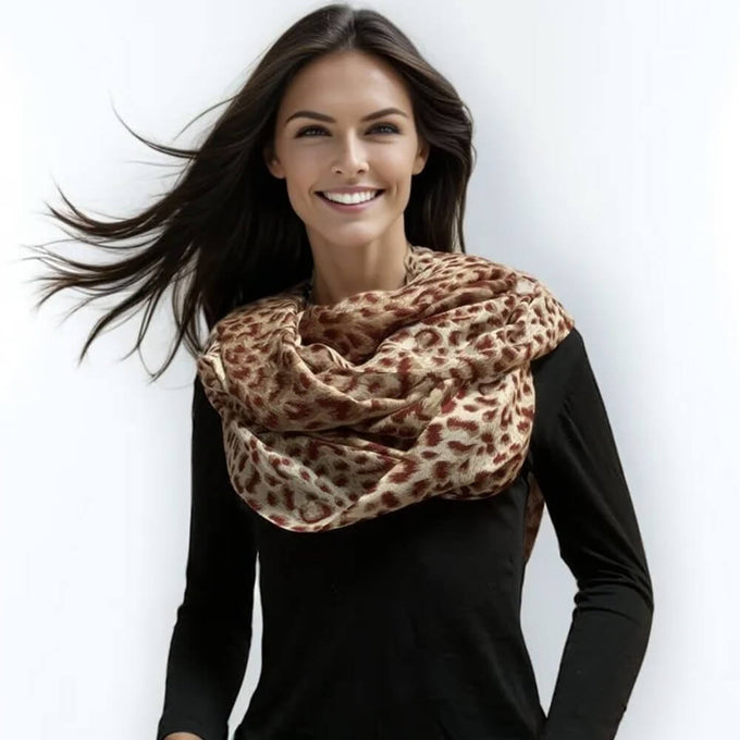 Burgundy Leopard Print Cashmere and Silk Wrap