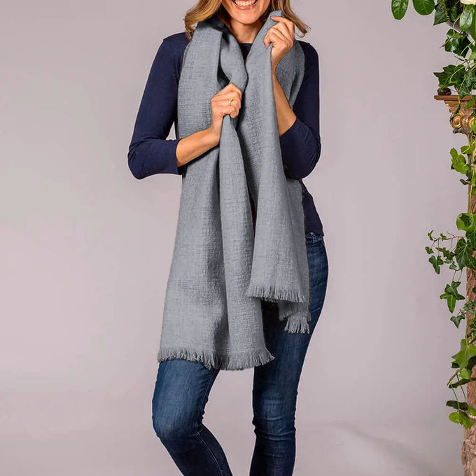 Super Luxe Smokey Grey Basket Weave Cashmere Shawl