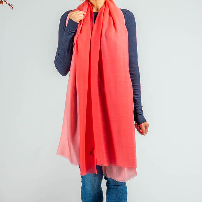 Sunset Coral Shaded Cashmere and Silk Wrap