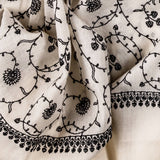 Ivory and Black Embroidered Cashmere and Silk Wrap