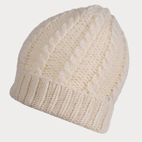 Cream Plaited Italian Cashmere Beanie