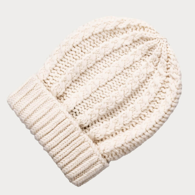 Cream Plaited Italian Cashmere Beanie