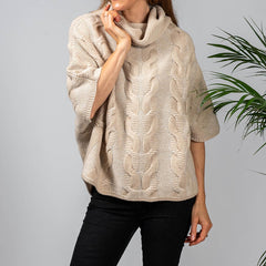 Superluxe Champagne Cream Cable Knit Italian Cashmere Poncho