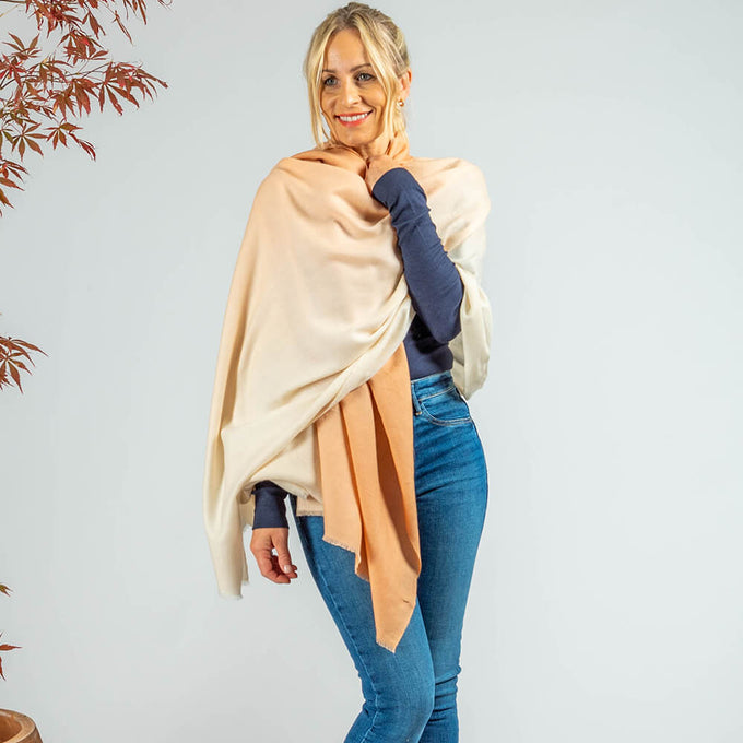 Caramel to Cream Pashmina Cashmere Ring Shawl