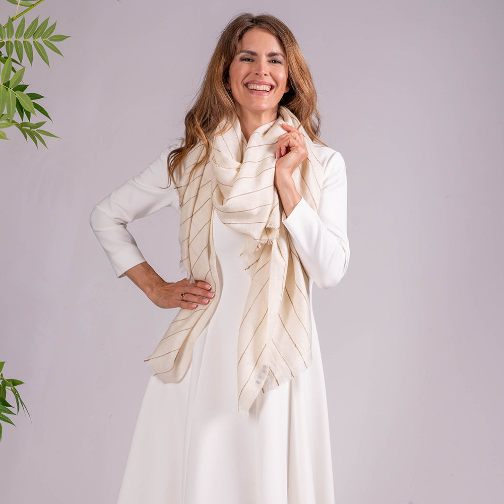 Cream and Taupe Pashmina Cashmere Shawl