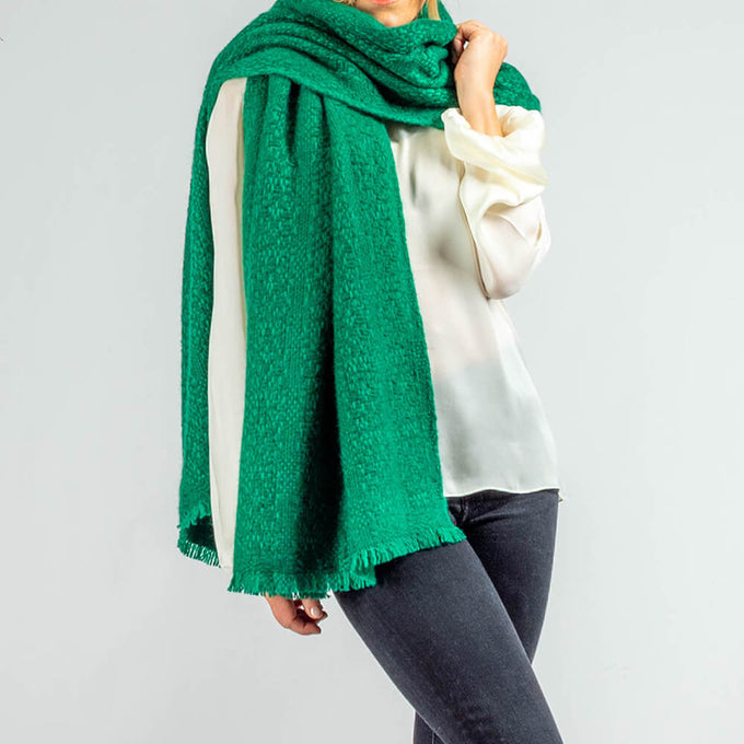 Super Luxe Emerald Green Basket Weave Cashmere Shawl