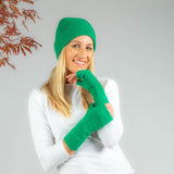 Kelly Green Cashmere Beanie and Mittens Set