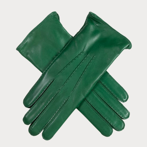 Emerald Green Hand Stitched Cashmere Lined Leather Gloves