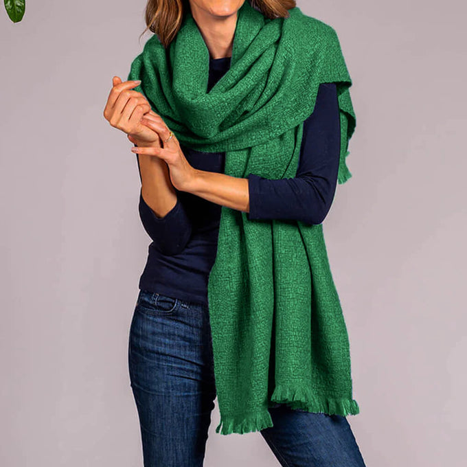 Super Luxe Emerald Green Basket Weave Cashmere Shawl