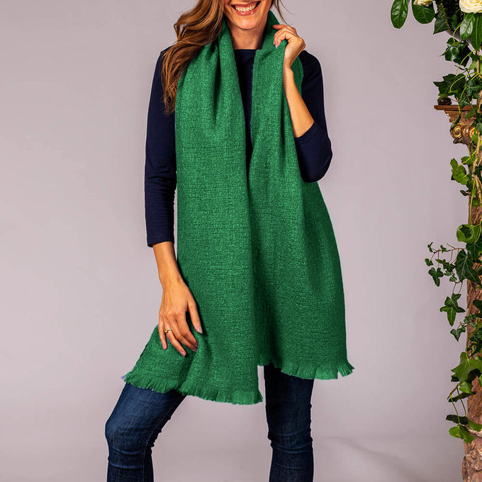 Super Luxe Emerald Green Basket Weave Cashmere Shawl