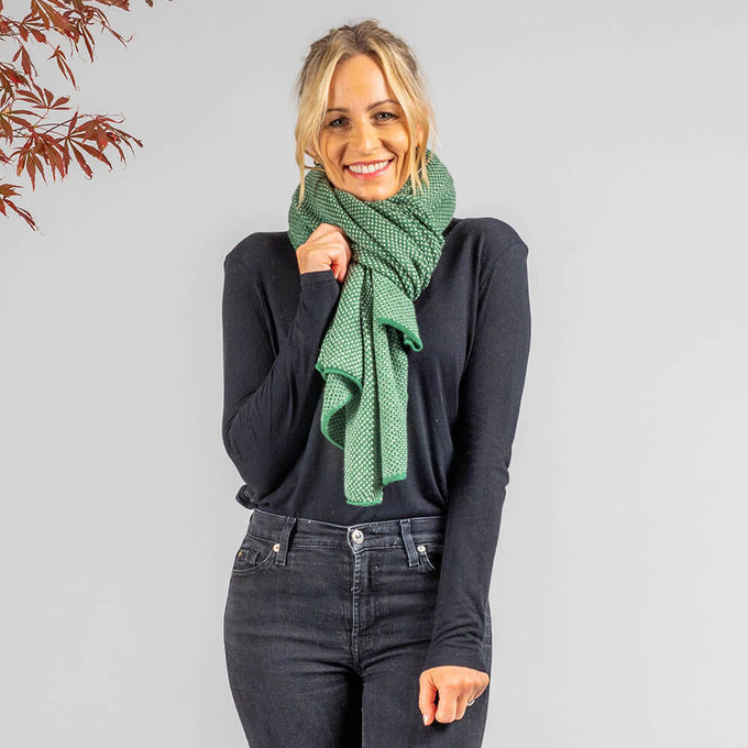 Fern Green and Natural Knitted Cashmere Poncho