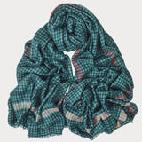 Navy and Teal Houndstooth Hand Woven Pashmina Cashmere Shawl