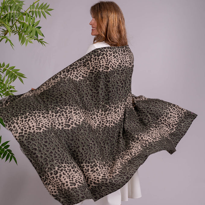 Camouflage Green Leopard Print Pashmina Cashmere Shawl