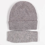 Grey Cashmere Beanie and Mittens Set