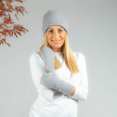 Grey Cashmere Beanie and Mittens Set