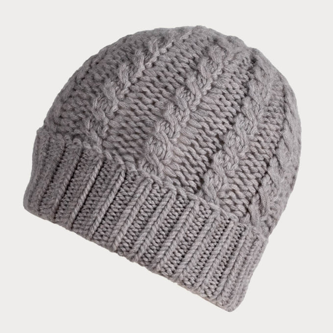 Dove Grey Plaited Italian Cashmere Beanie