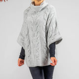 Superluxe Silver Grey Cable Knit Italian Cashmere Poncho